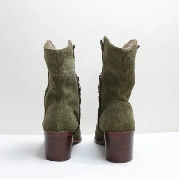 Adrienne Vittadini Fonzie Olive Western Suede Heeled Booties Size 8.5 - Picture 6 of 15